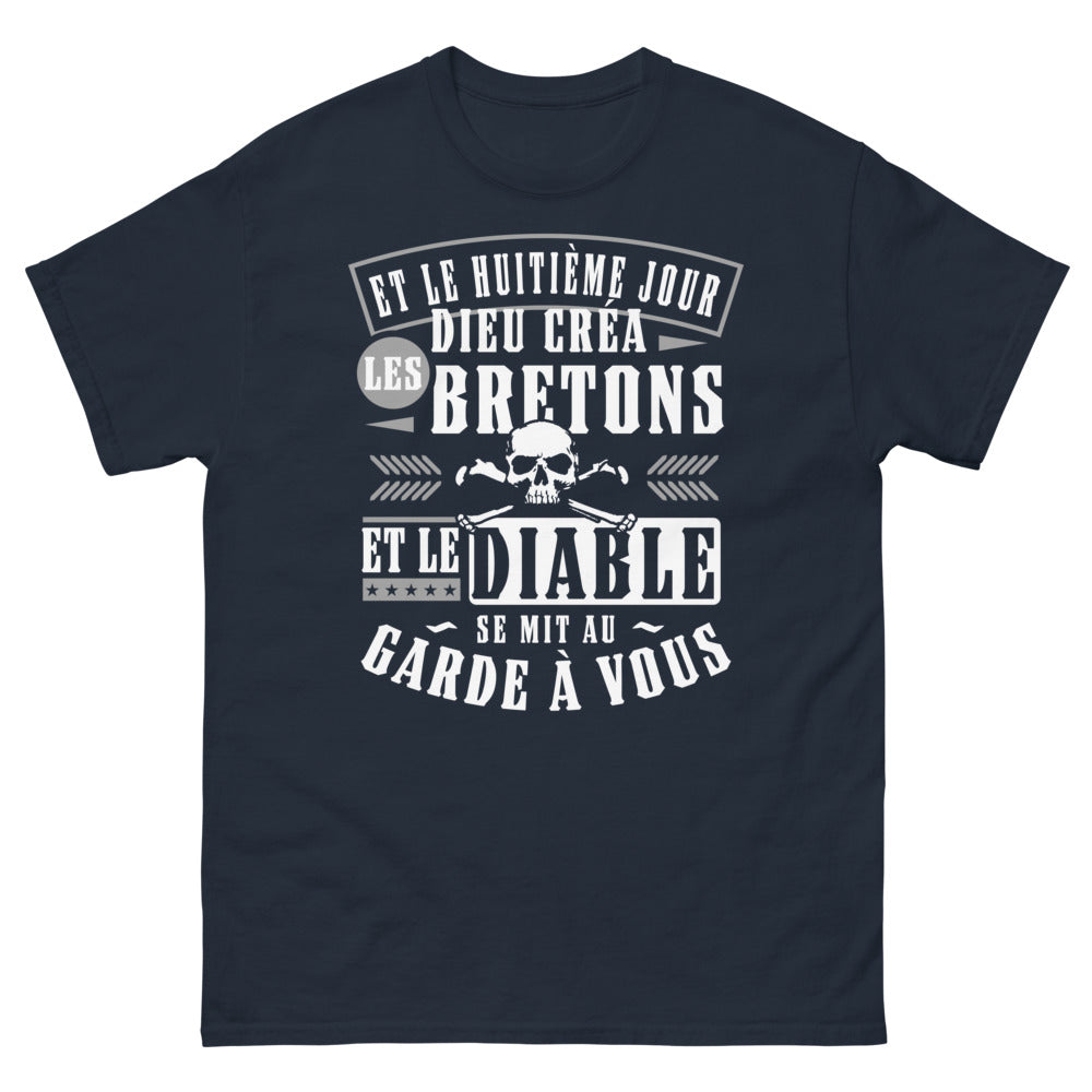 T-shirt Bretagne marine - diable au garde-à-vous, humour breton