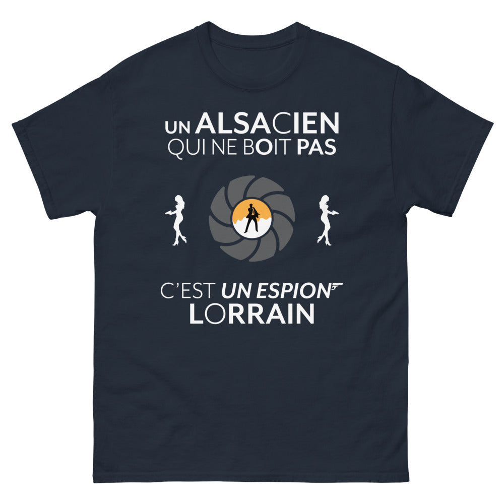 T-shirt Alsacien marine - Un Alsacien qui ne boit pas, c'est un espion Lorrain
