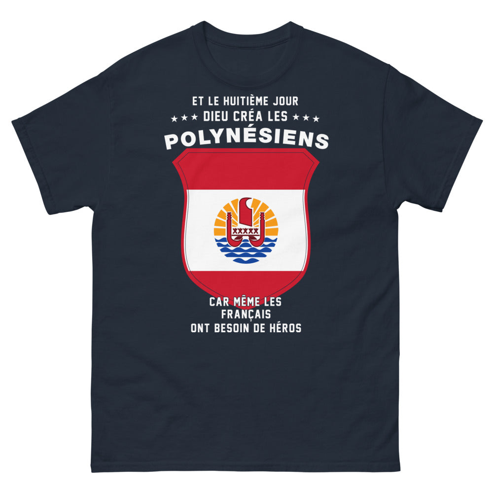 T-shirt Polynésiens marine - Le Huitième Jour, Dieu créa les Polynésiens