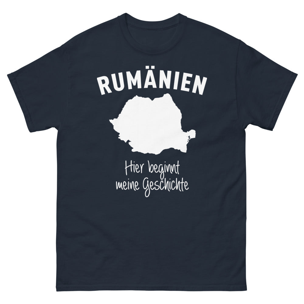 T-Shirt Rumänien marineblau - hier beginnt meine geschichte