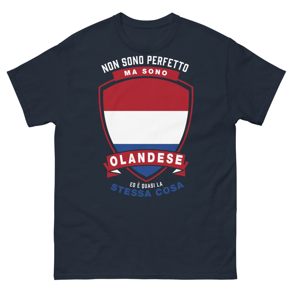 T-Shirt Olandese Blu Navy faccia - Non sono perfetto, ma olandese