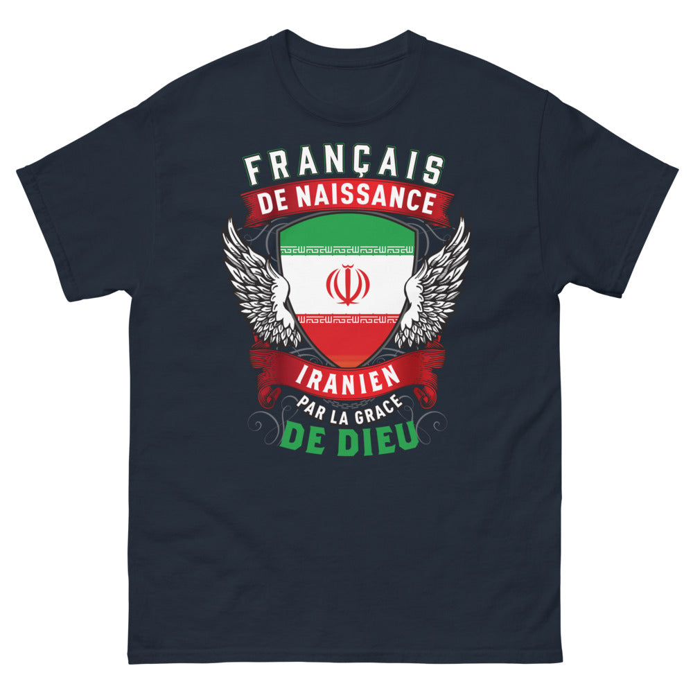 T-shirt Français de naissance Iranien marine - double culture