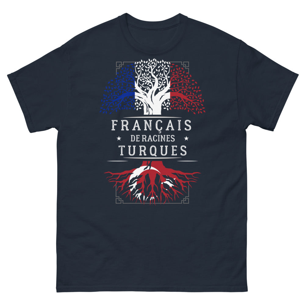 T-shirt Français de Racines Turques marine - humour double culture