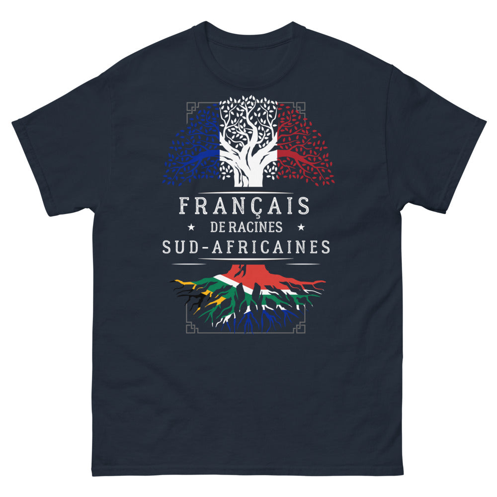 T-shirt français de racines sud-africaines marine - double héritage affiché