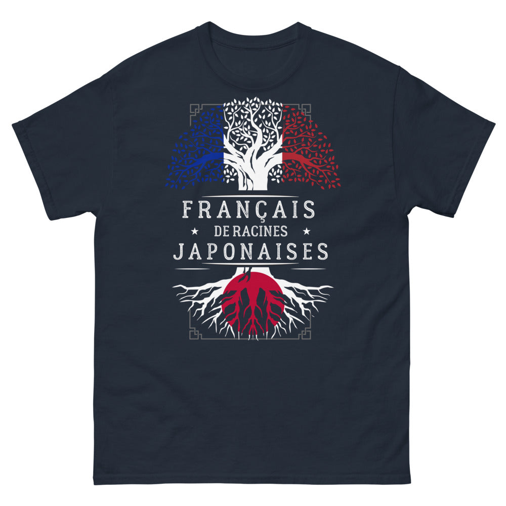 T-shirt Français de racines japonaises marine - double identité