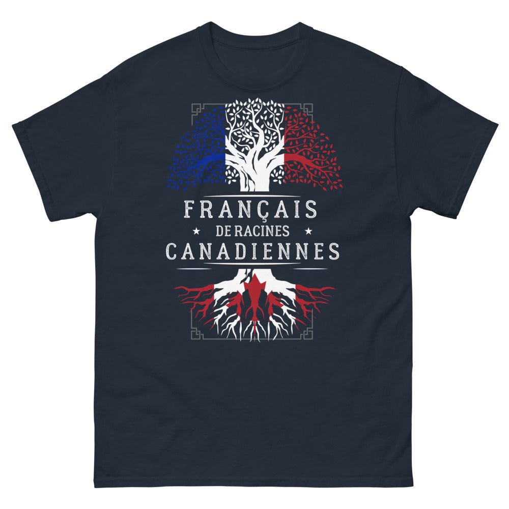 T-shirt Français de Racines Canadiennes marine - clin d'œil érable