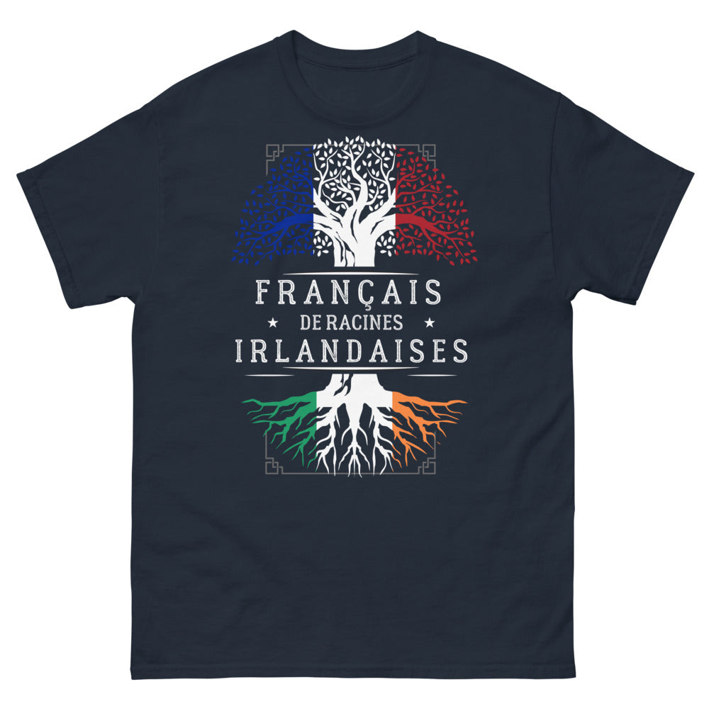 T-shirt Français de Racines Irlandaises marine - baguette et trèfle