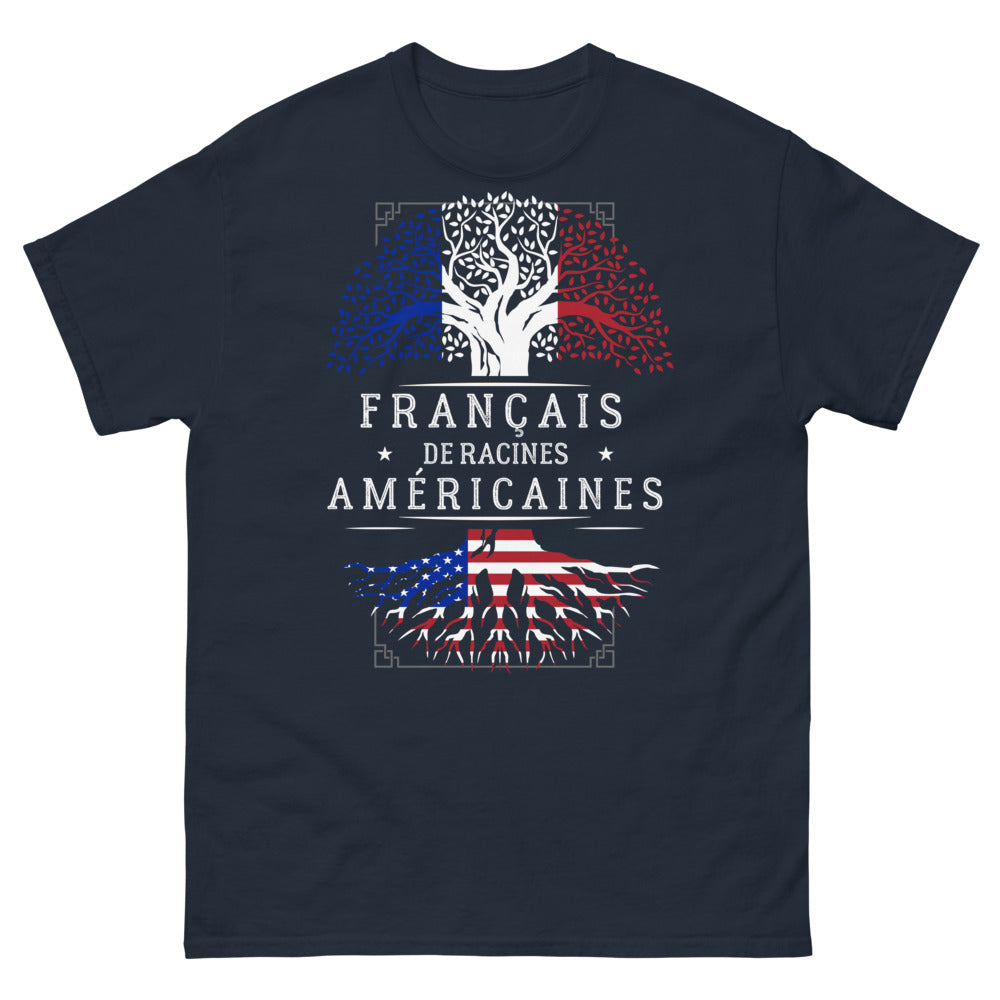 T-shirt Français d'origine américaine marine - humour double patrimoine