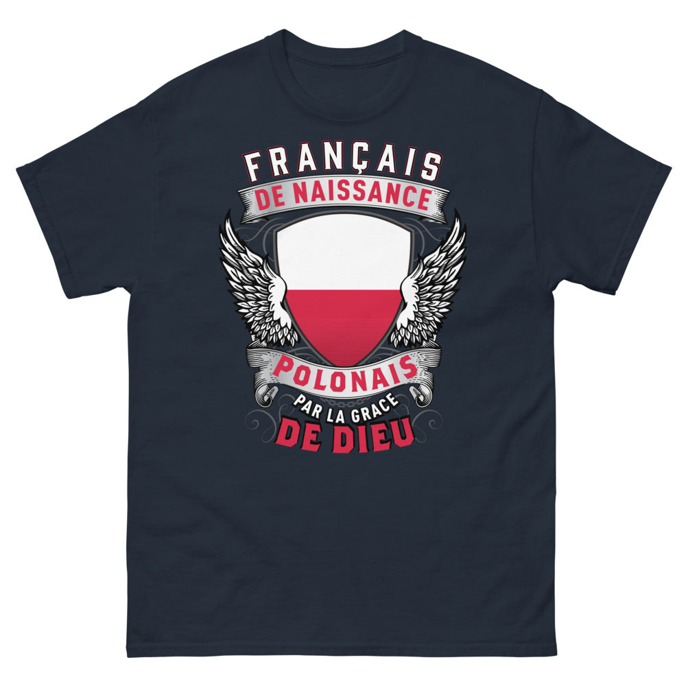 T-shirt Français-Polonais marine - double origine, fierté et humour