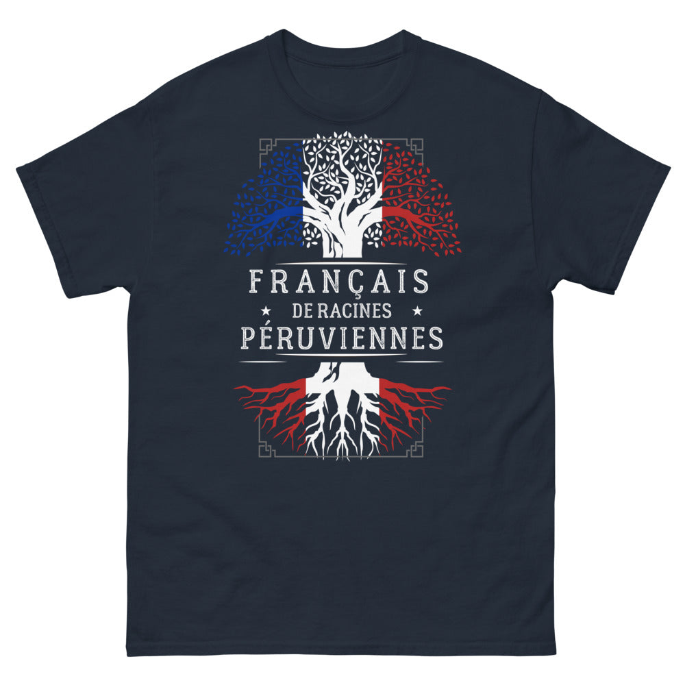 T-shirt Français de racines péruviennes marine - humour et fierté