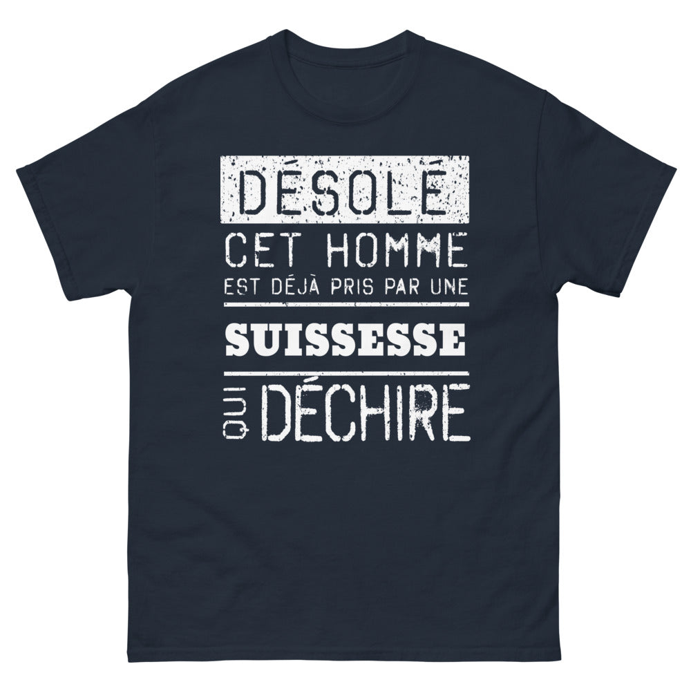 T-shirt Suisse bleu marine - Désolé, cet homme est pris par une Suissesse