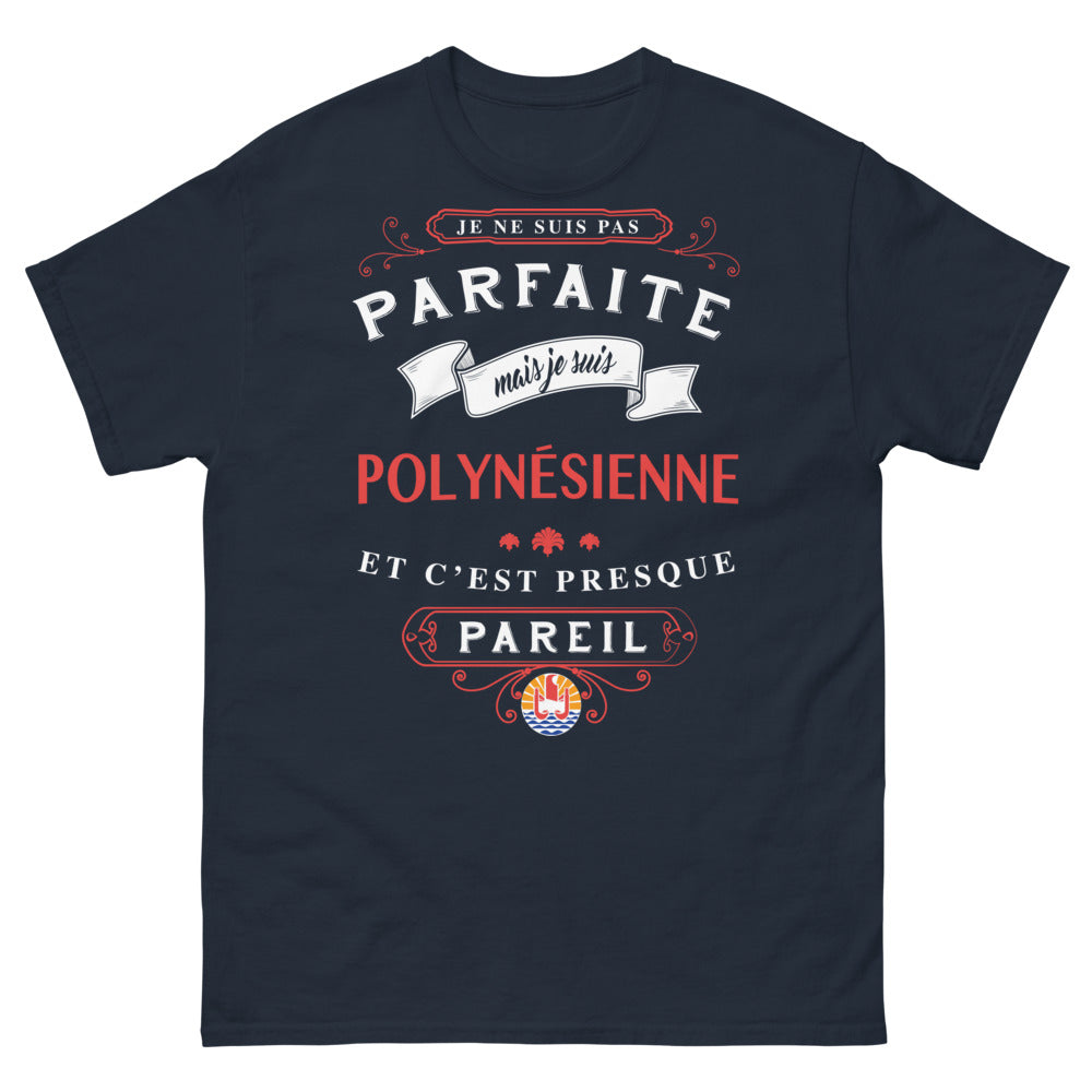T-shirt Polynésienne marine - je ne suis pas parfaite mais je suis Polynésienne