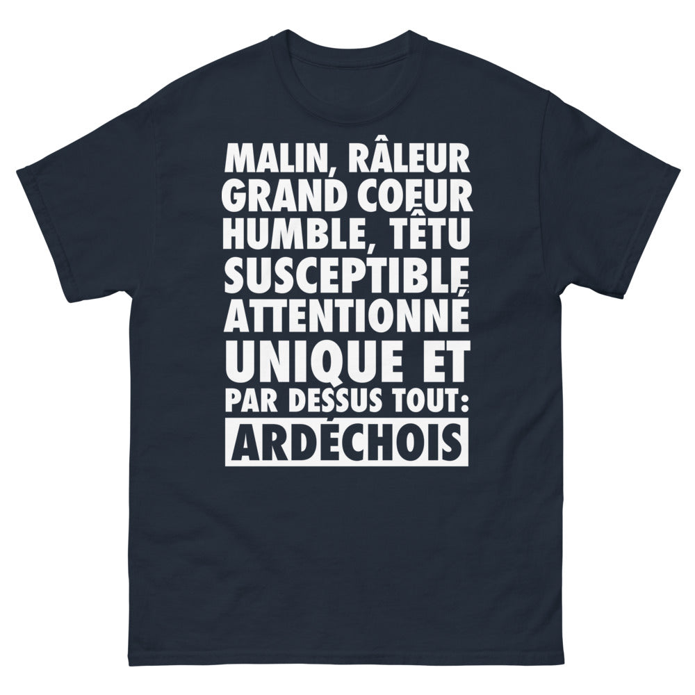 T-shirt Ardéchois marine - malin, râleur, grand cœur