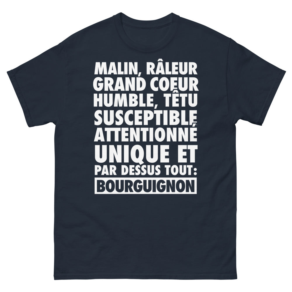 T-shirt Bourguignon marine face - malin, râleur et grand cœur