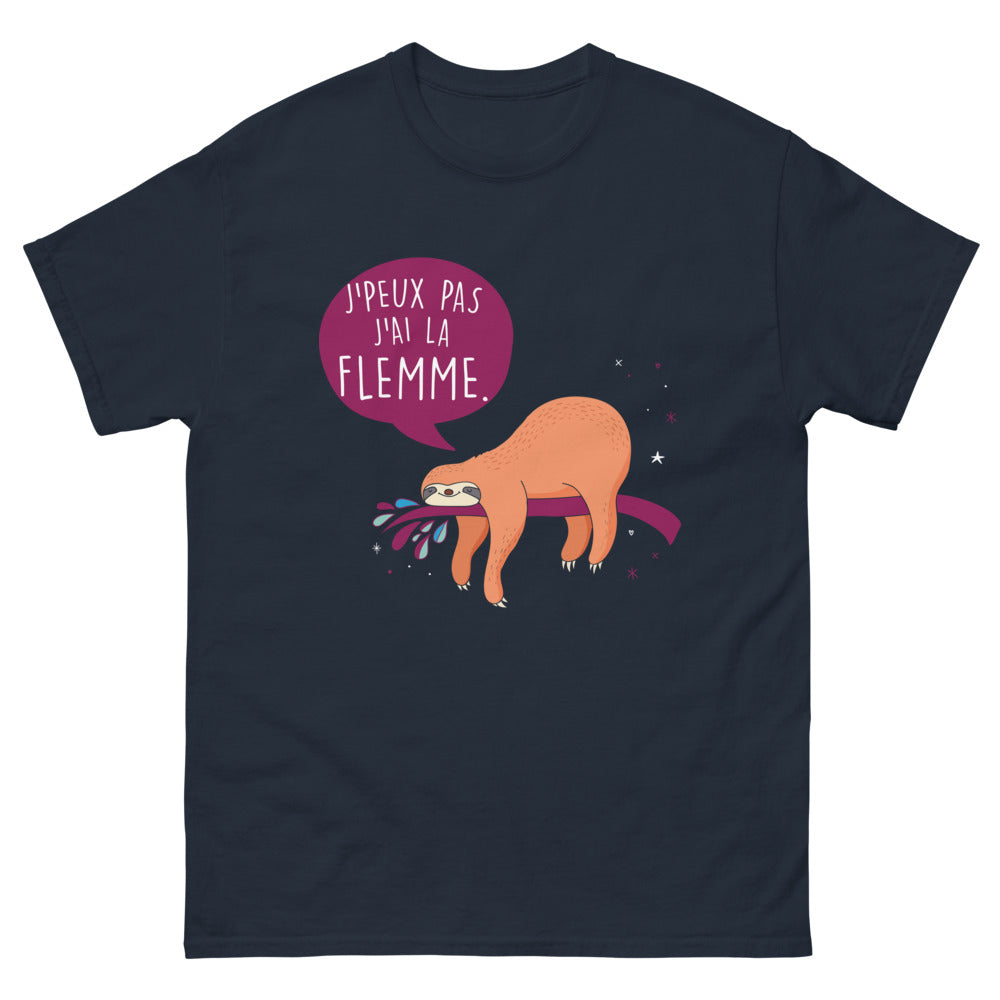 T-shirt humour bleu marine - J'peux pas j'ai la flemme