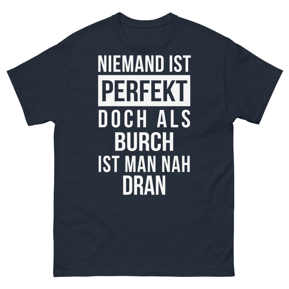 Marineblaues T-Shirt deutscher Humor - niemand ist perfekt