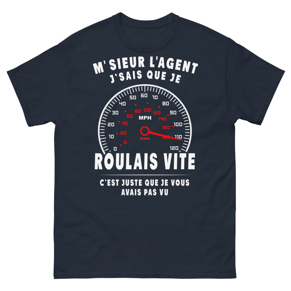 T-shirt humour routier bleu marine - j'savais que je roulais vite