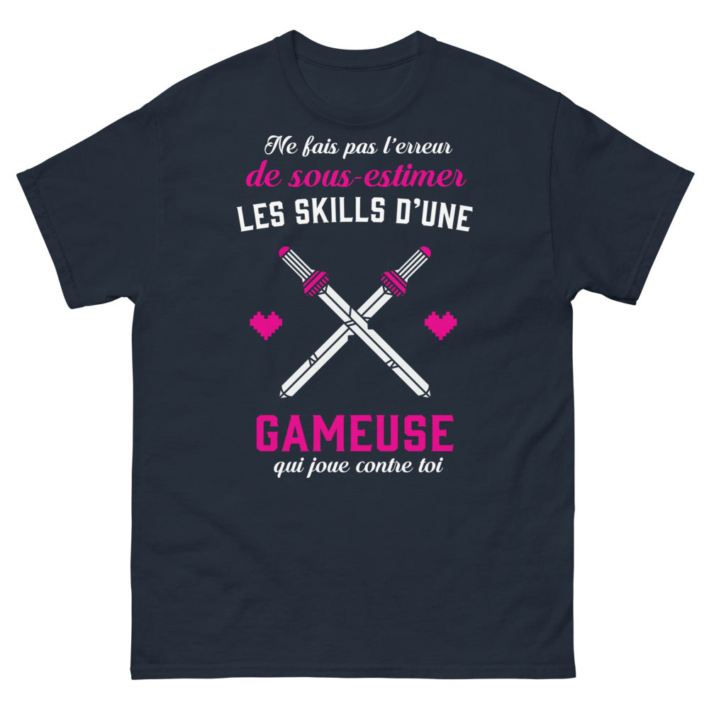 T-shirt gameuse marine - ne sous-estimez jamais ses skills