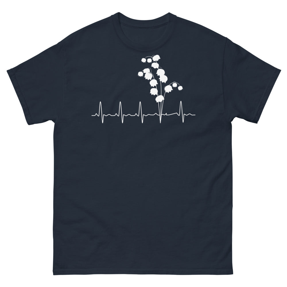 T-shirt Lily of the Valley Heartbeat marine - cœur battant et fleurs
