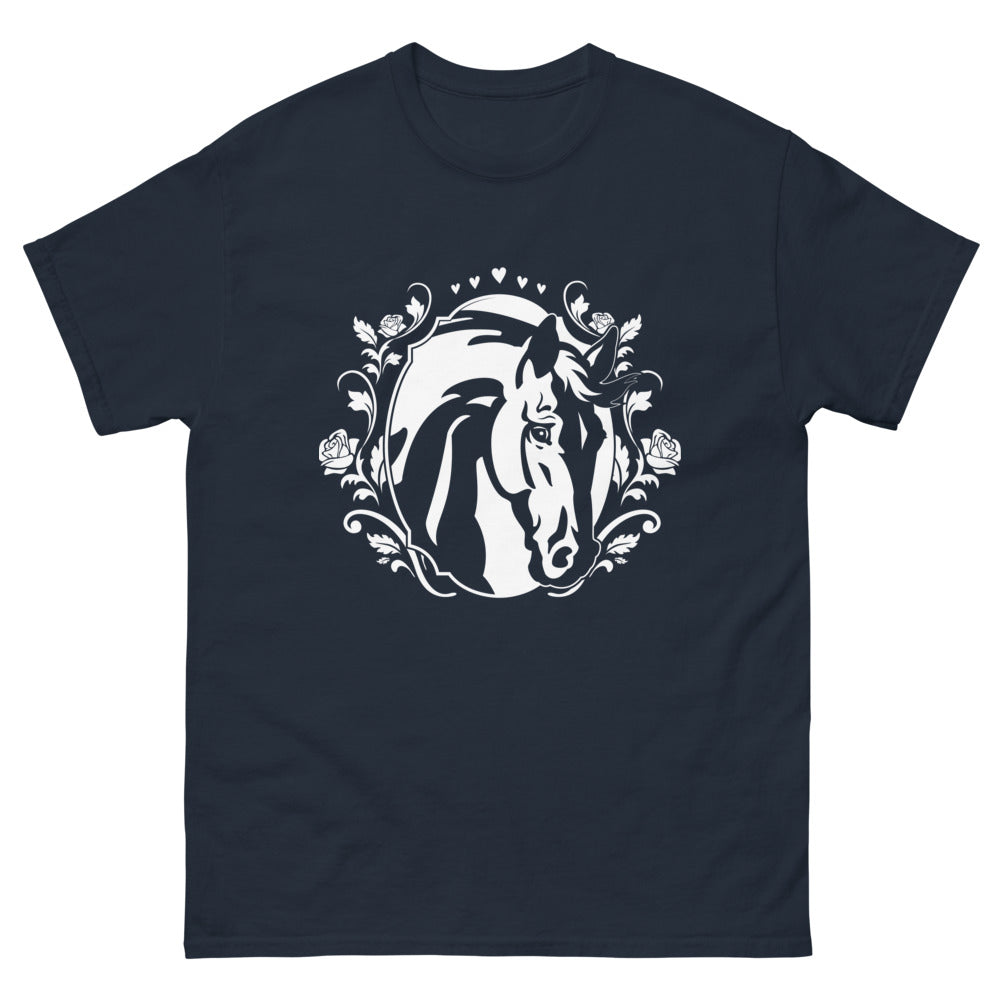 T-shirt esprit cowboy marine - cœur cheval rose
