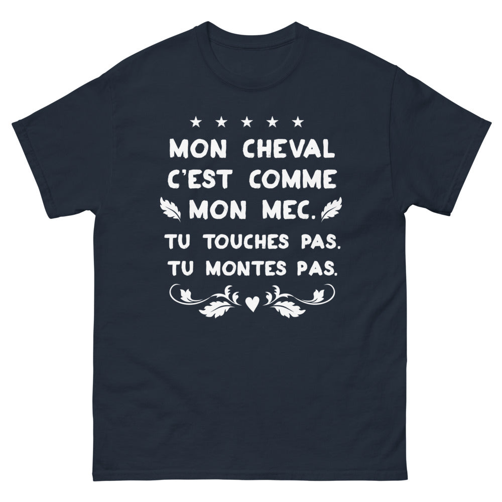 T-shirt équestre marine - Mon cheval c'est comme mon mec