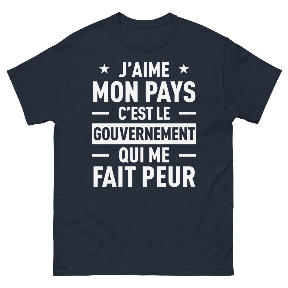 T-shirt France marine - j'aime mon pays, peur du gouvernement
