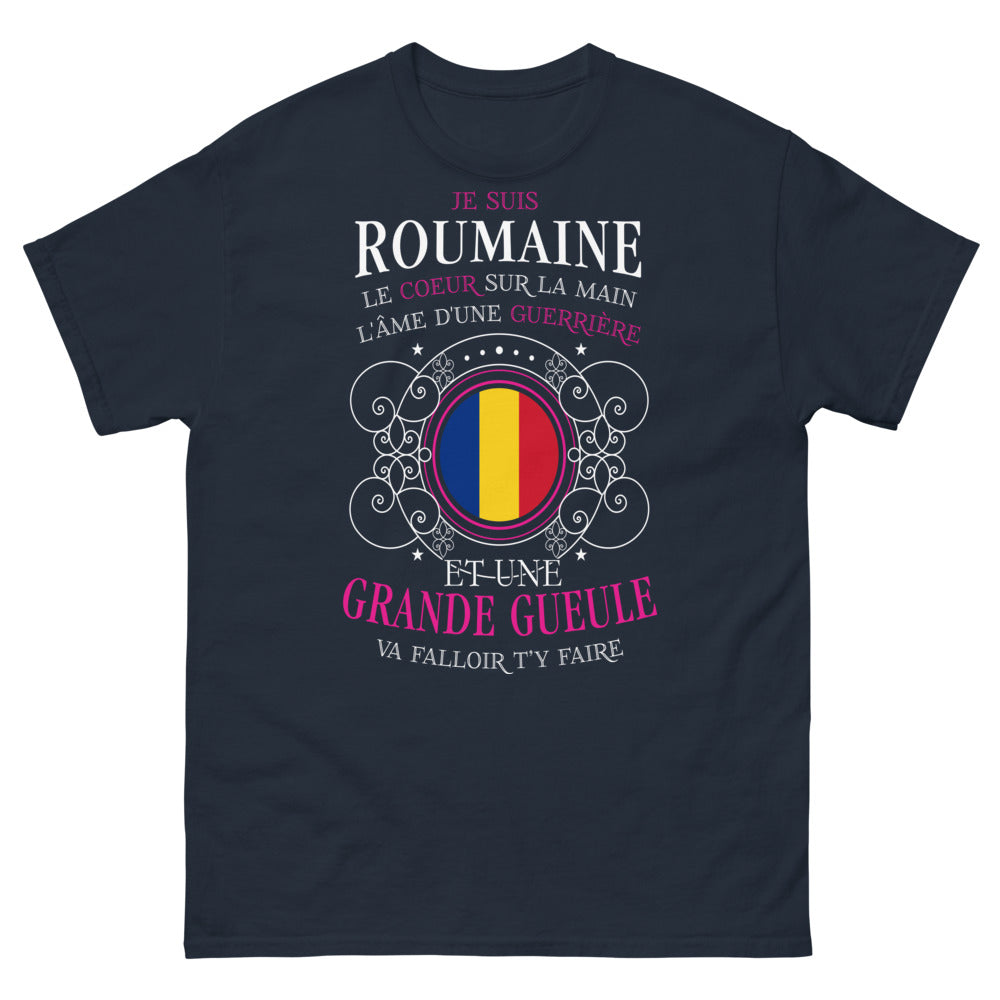 T-shirt Roumaine marine - Le cœur sur la main, guerrière