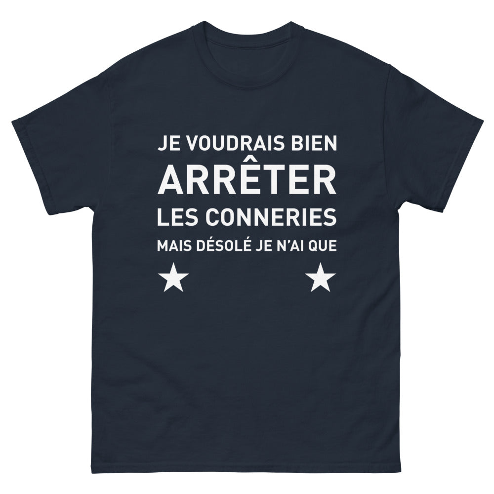 T-shirt Bretons marine - arrêter les bêtises avec humour