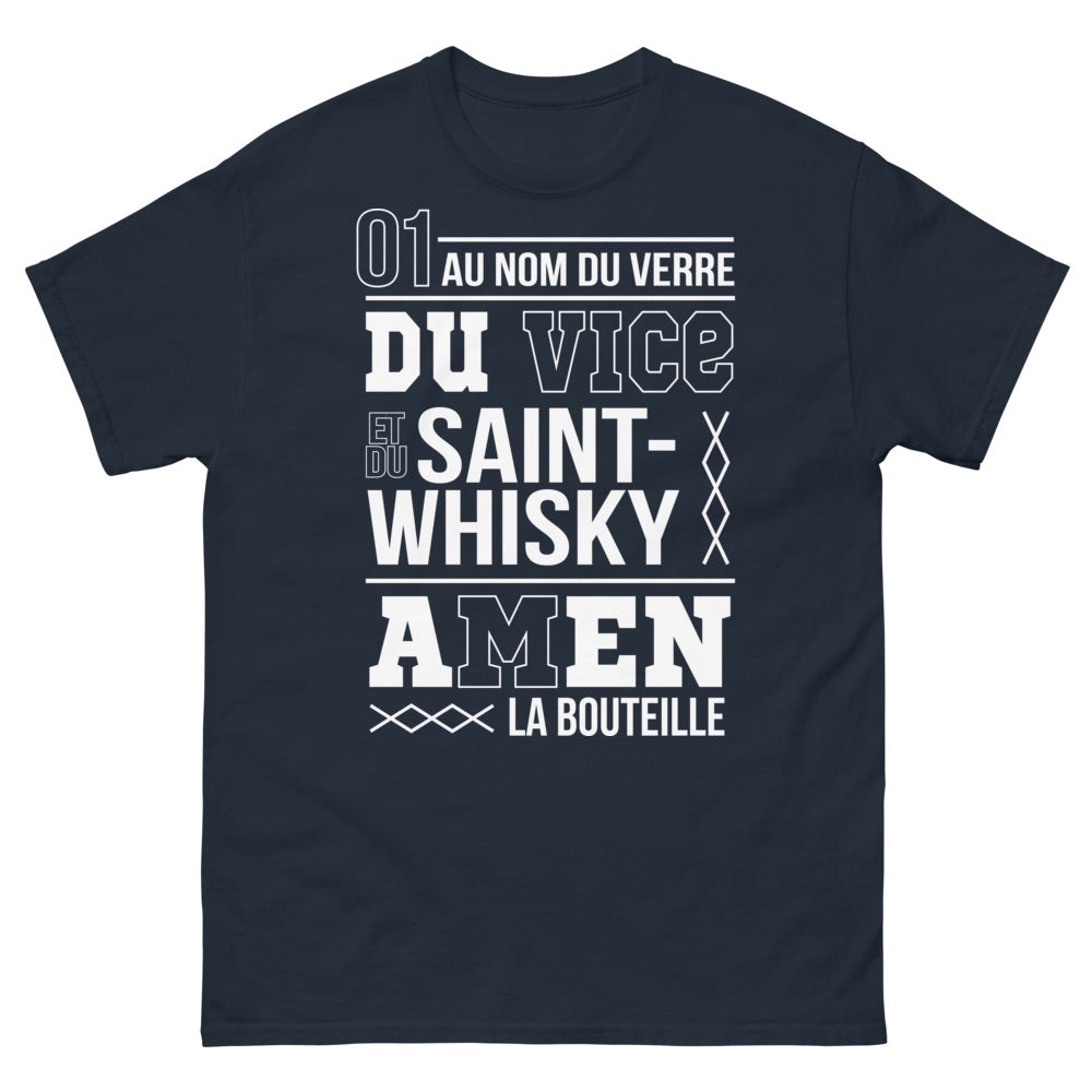 T-shirt Whisky marine - Au nom du verre, du vice et du Saint Whisky, amen