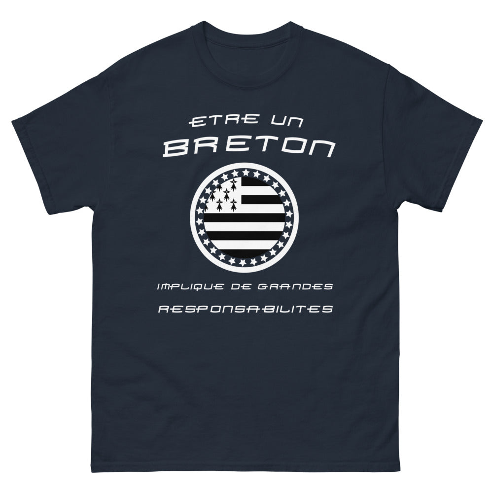 T-shirt Breton bleu marine - Être Breton implique grandes responsabilités