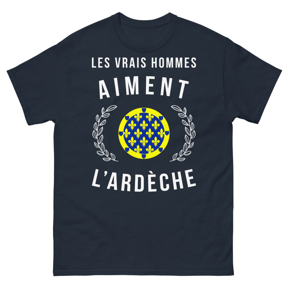 T-shirt Ardèche marine - Les vrais hommes aiment l'Ardèche