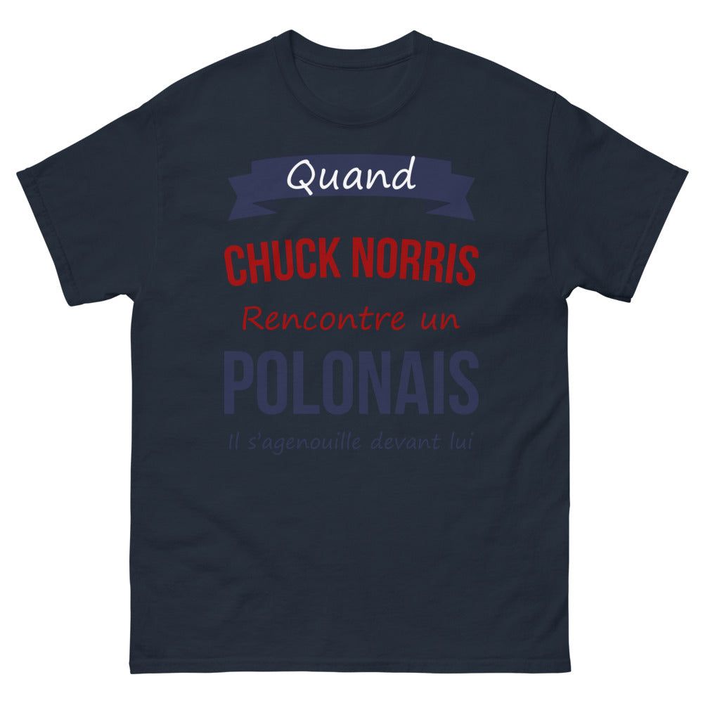 T-shirt Chuck Norris et Polonais marine - Quand Chuck Norris rencontre un Polonais