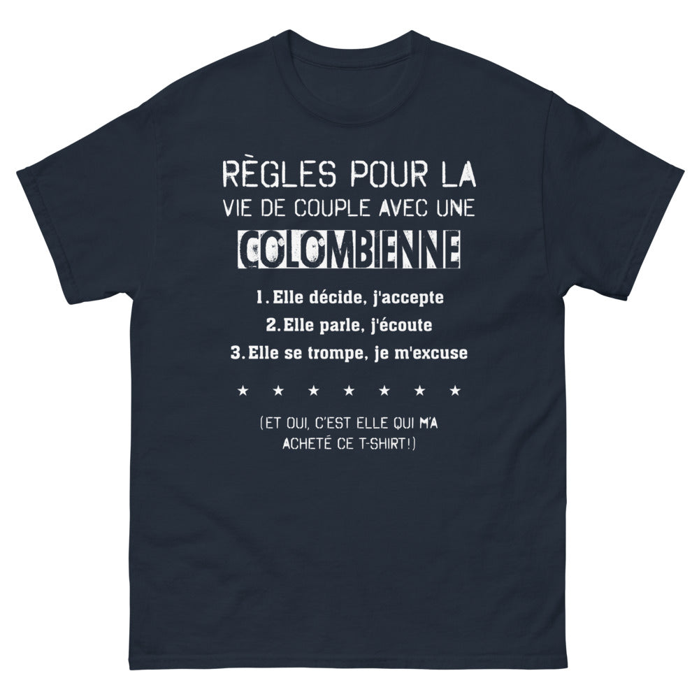 T-shirt Colombienne marine - règles drôles de vie de couple