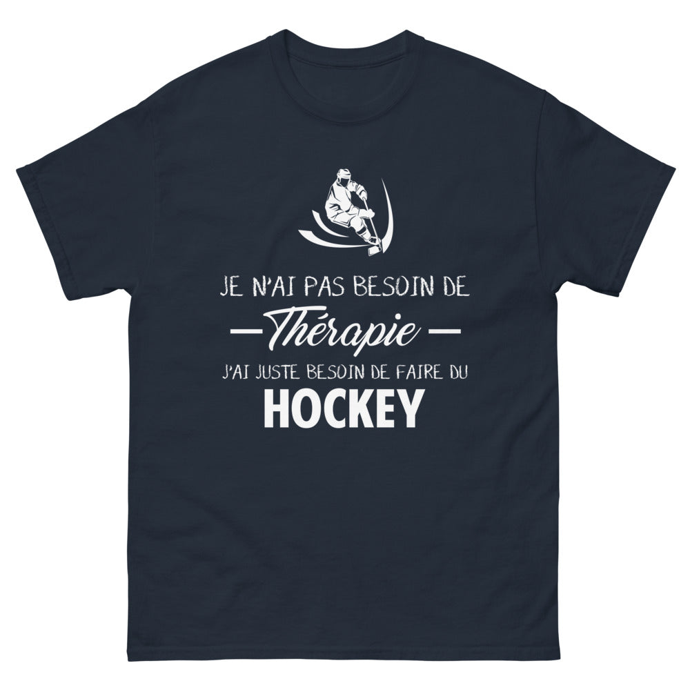 T-shirt hockey bleu marine - pas besoin de thérapie