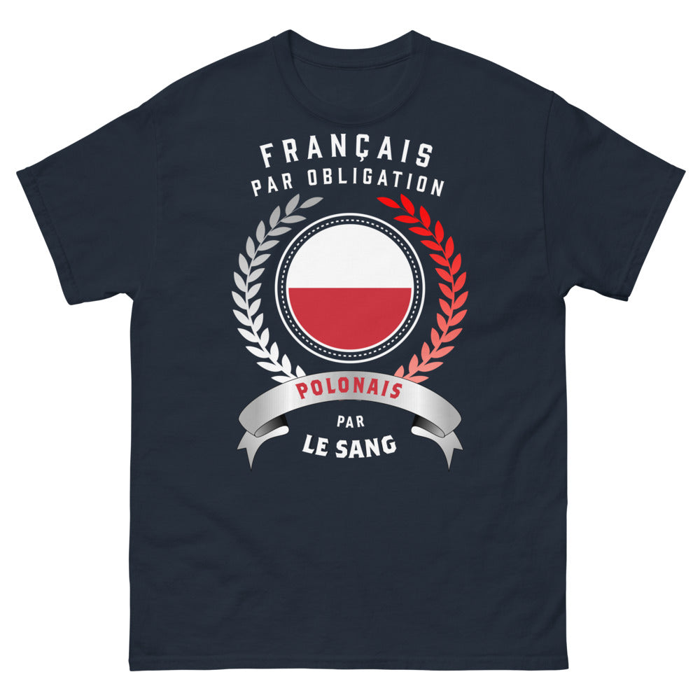 T-shirt Français et Polonais marine - double identité humoristique