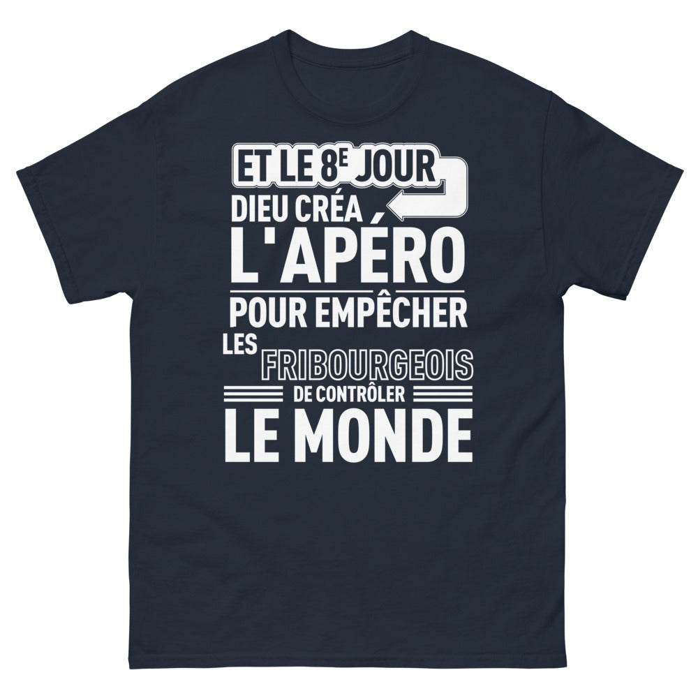 T-shirt Fribourgeois marine - Et le 8e jour, Dieu créa l'apéro