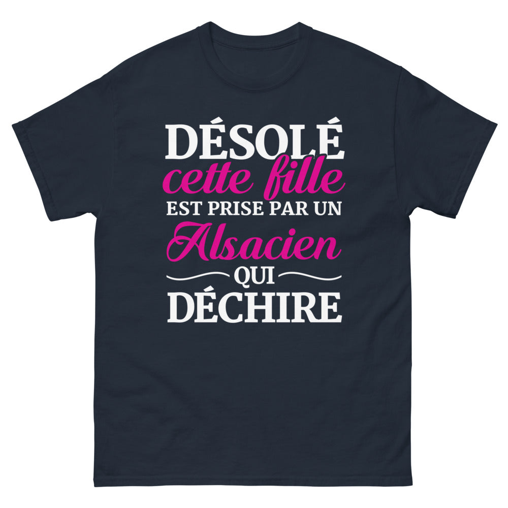 T-shirt Alsace bleu marine - Déjà prise par un Alsacien qui déchire