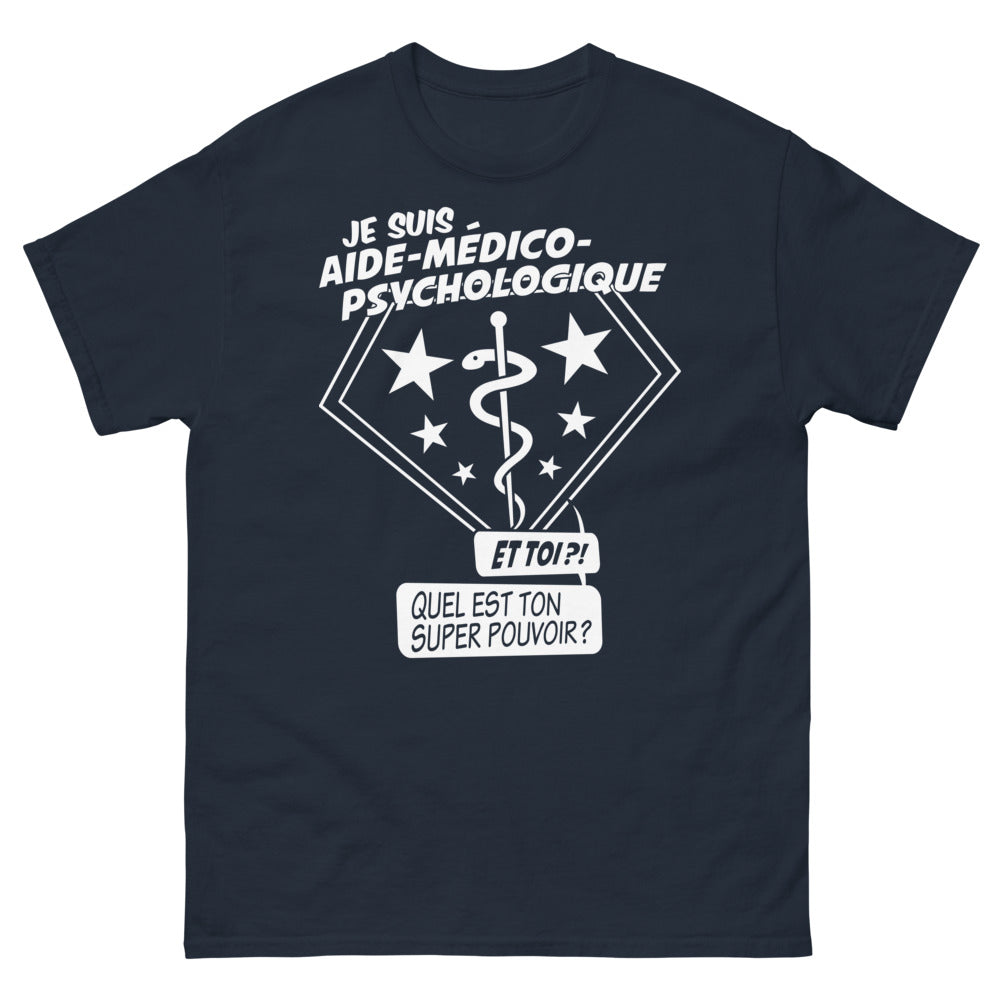 T-shirt superhéros de l'aide médico-psychologique marine - je suis aide médico-psychologique
