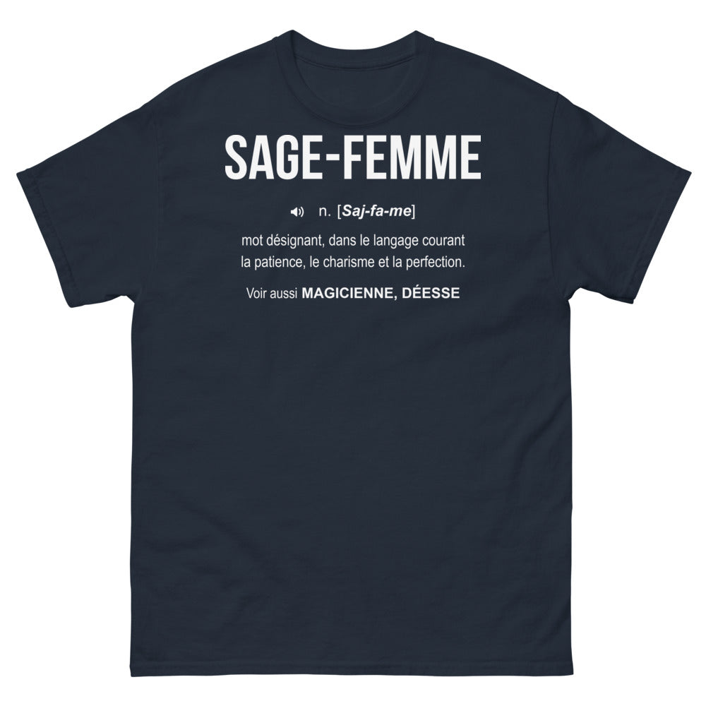 T-shirt Sage-femme bleu marine - patience et magie