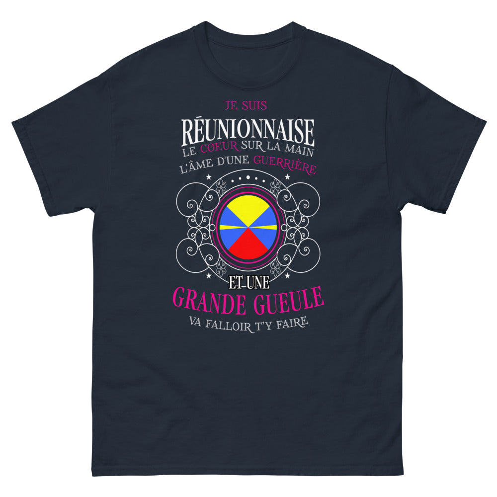 T-shirt Réunionnaise marine - cœur de guerrière et grande gueule