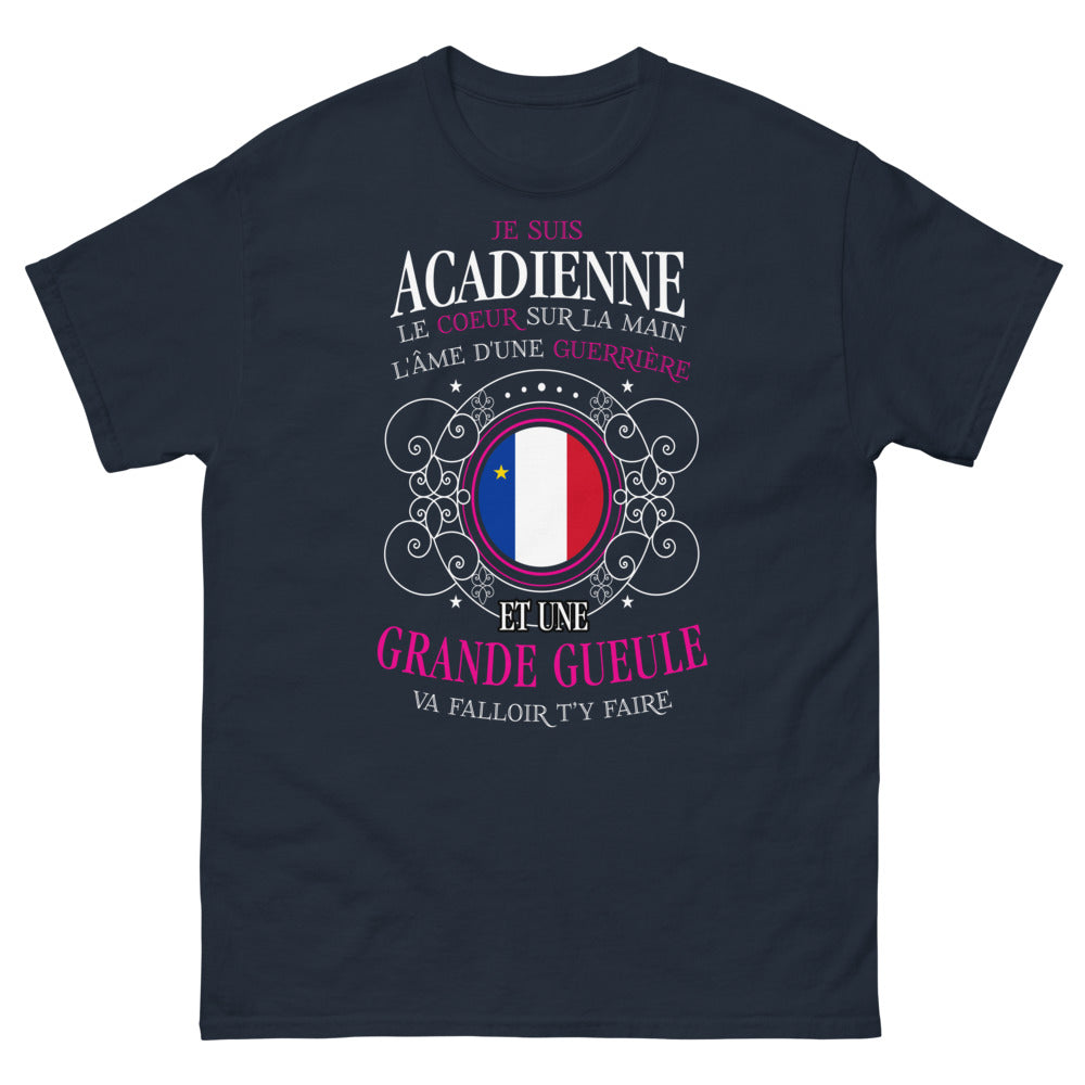 T-shirt acadien marine - cœur sur main, guerrière et grande gueule