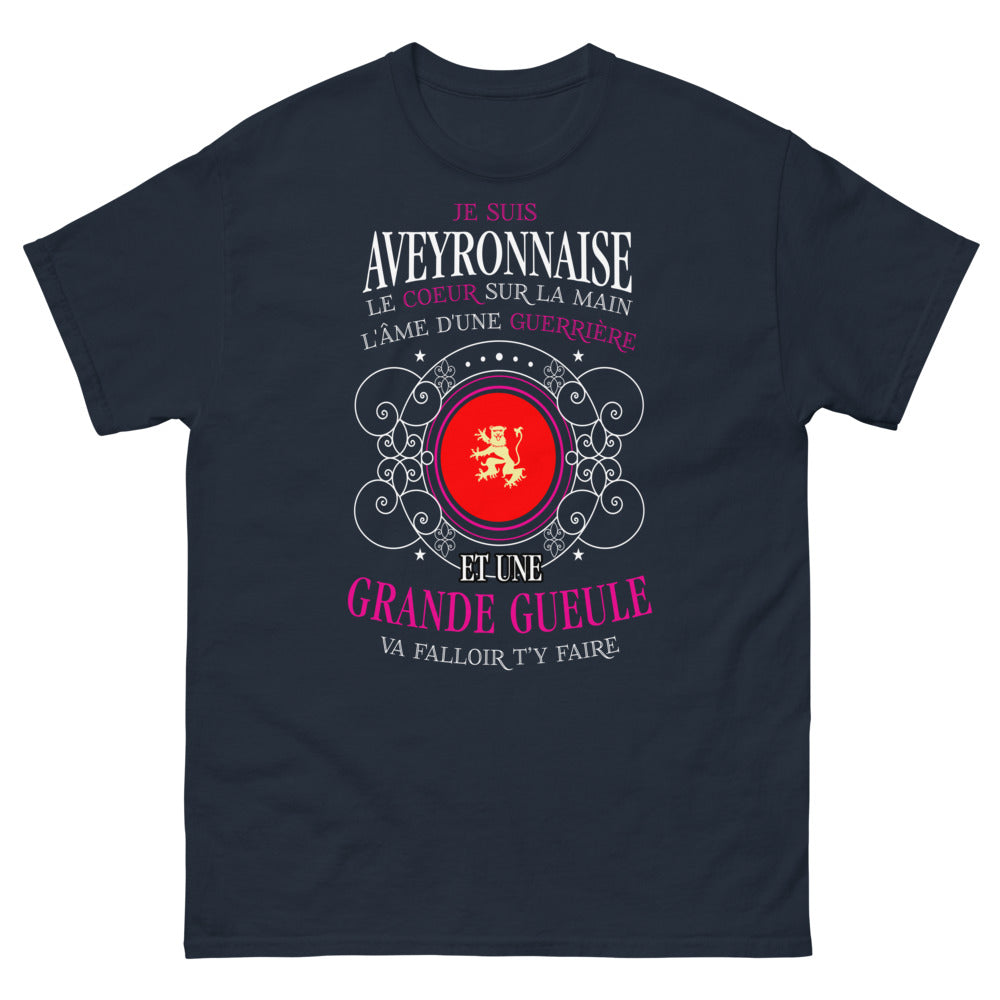 T-shirt Aveyronnaise marine - cœur sur la main, âme de guerrière