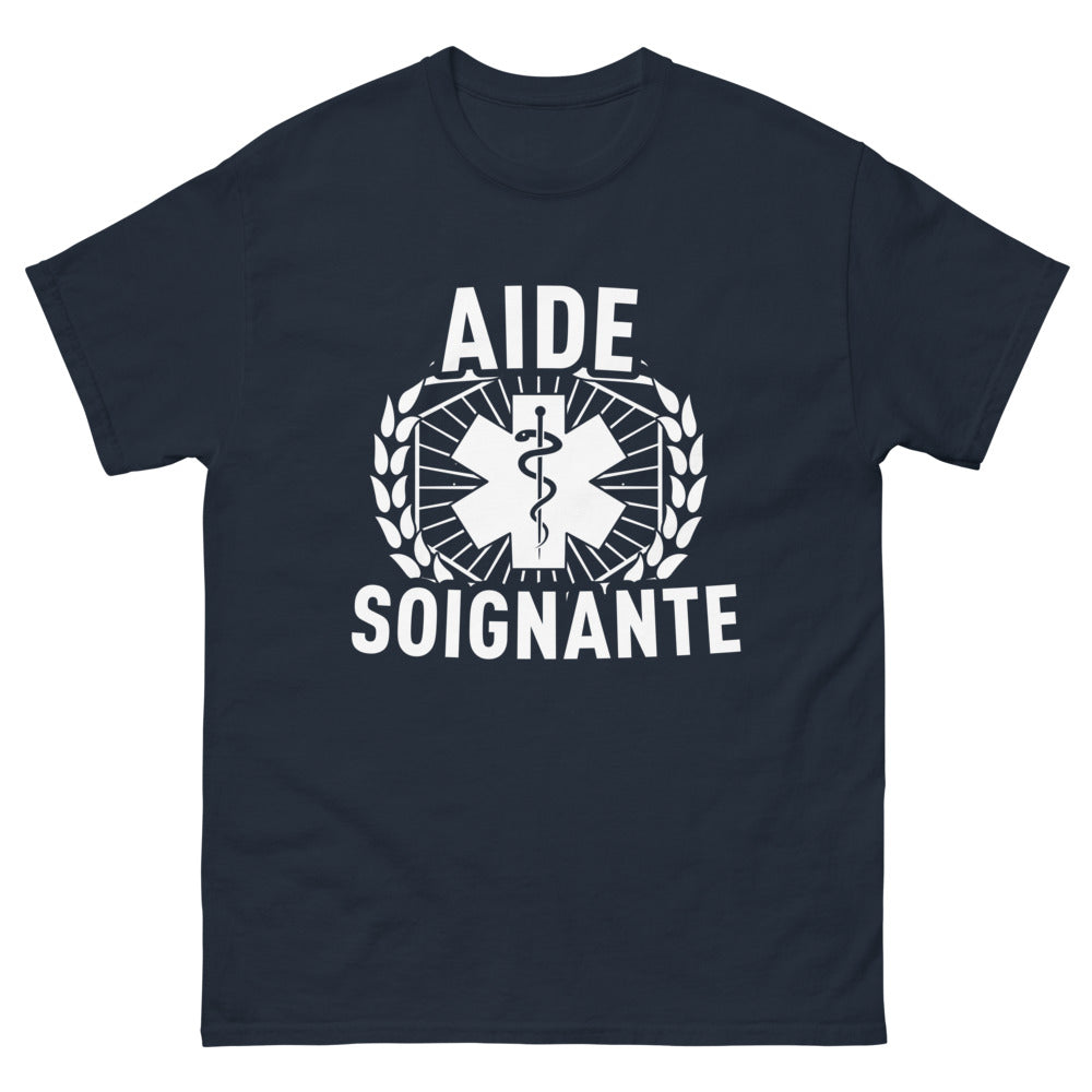 T-shirt aide-soignante chic sombre marine - élégance au travail
