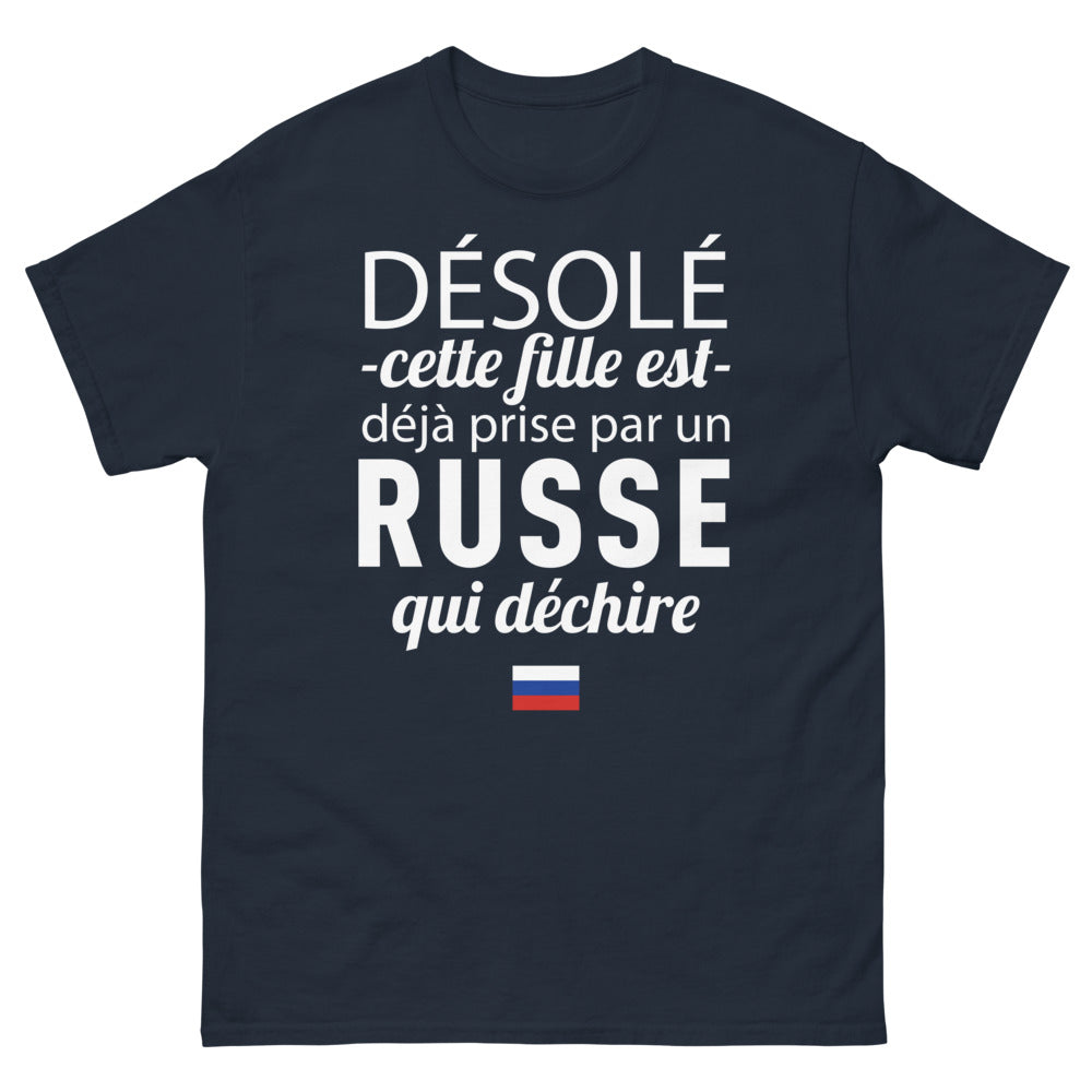 T-shirt Russie marine - Désolé, cette fille est déjà prise par un Russe qui déchire