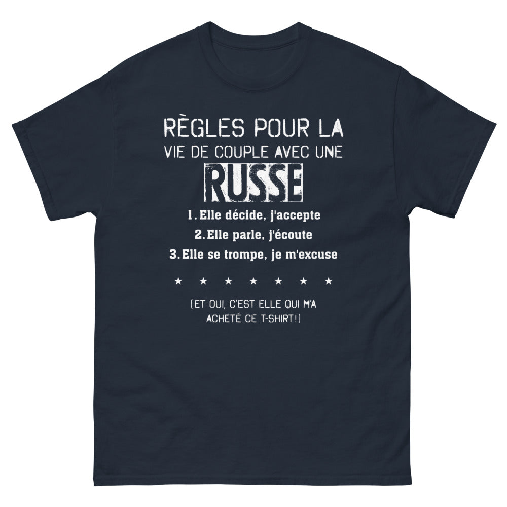 T-shirt Règles de Vie de Couple avec une Russe marine - humour décalé