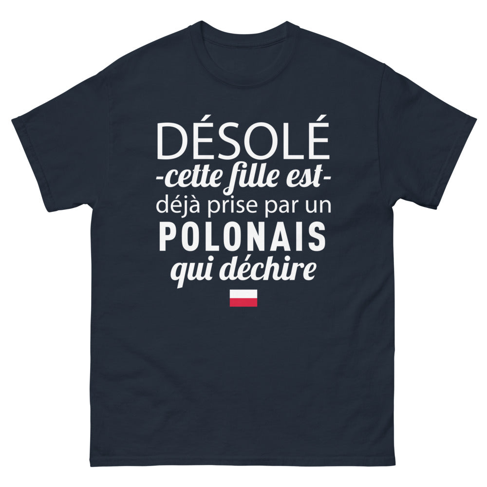T-shirt Pologne marine - Désolée, cette fille est déjà prise par un Polonais qui déchire