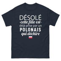 Thumbnail for T-shirt Pologne marine - Désolée, cette fille est déjà prise par un Polonais qui déchire