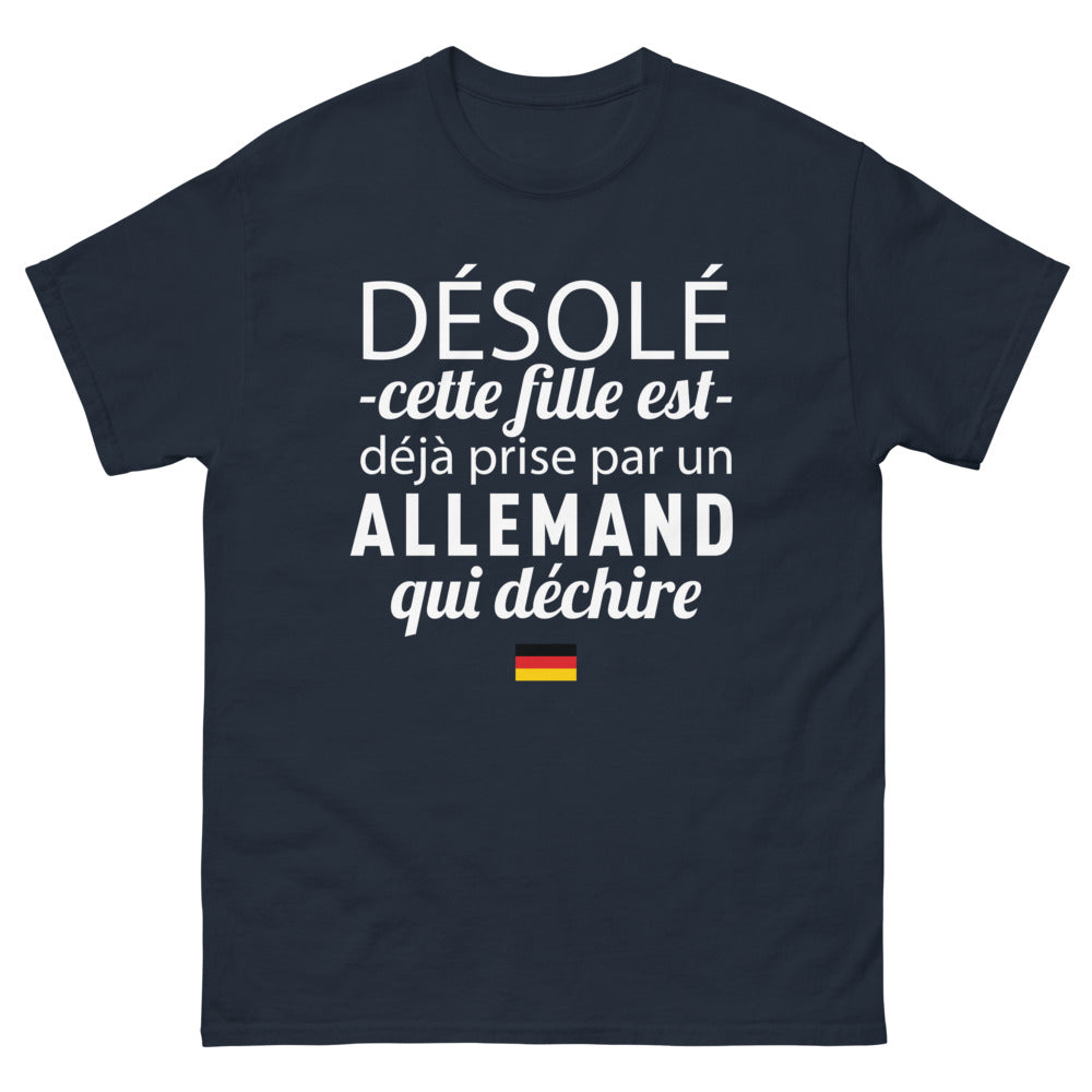 T-shirt Allemagne marine - Désolé cette fille est déjà prise par un Allemand qui déchire