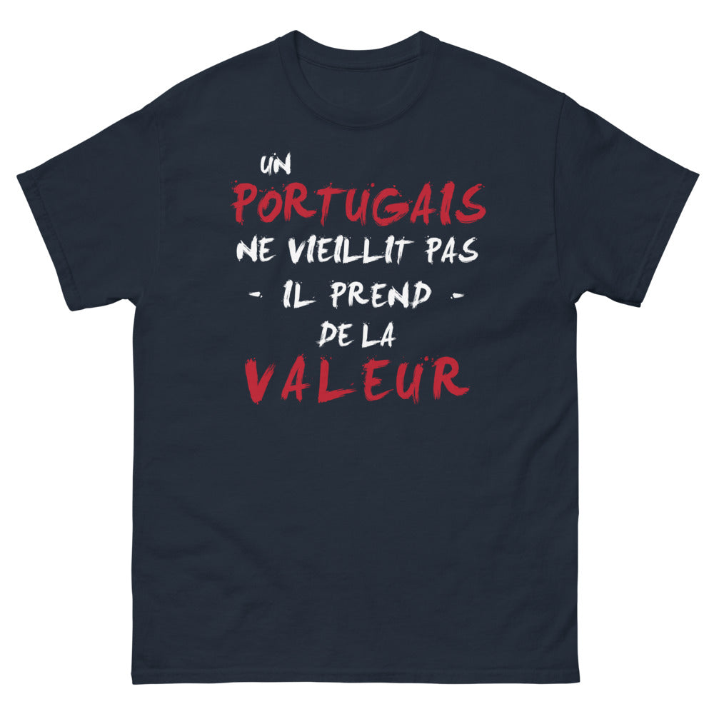 T-shirt Portugais marine - Un Portugais ne vieillit pas, il prend de la valeur