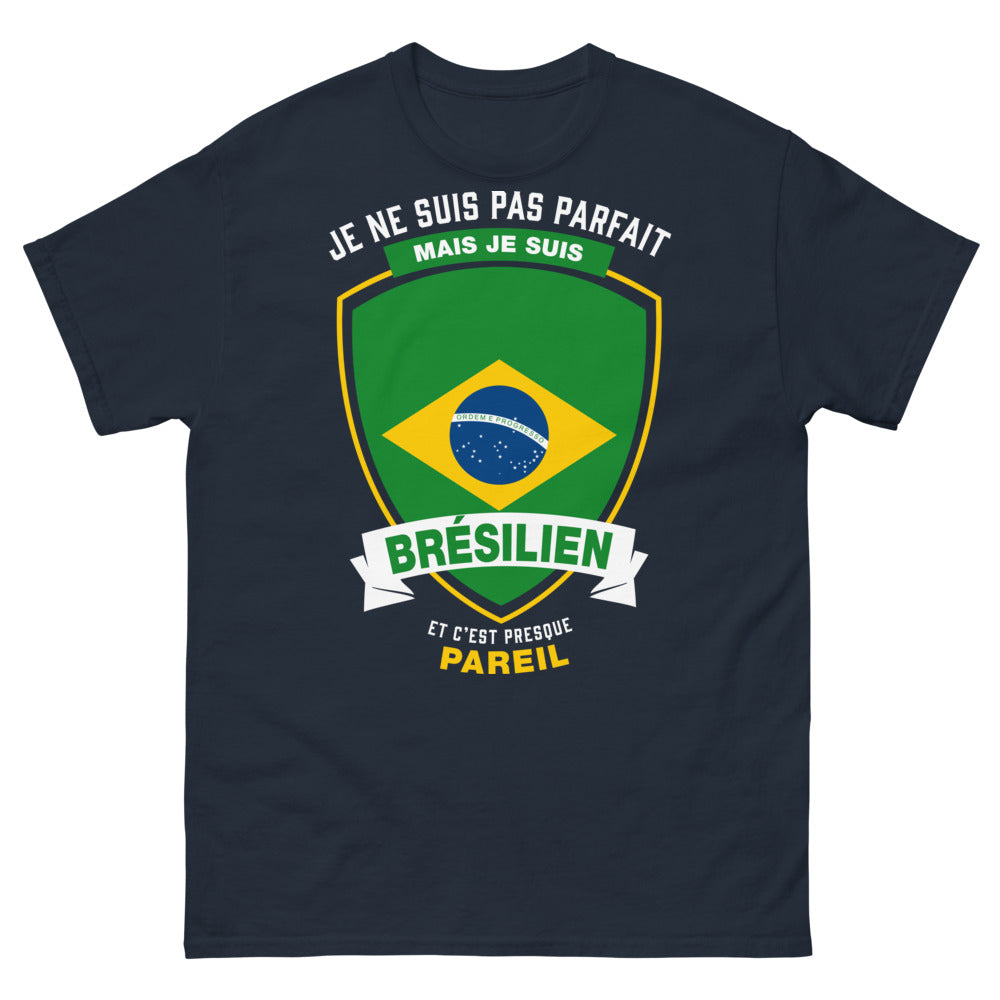 T-shirt Brésilien bleu marine - Je ne suis pas parfait mais je suis Brésilien